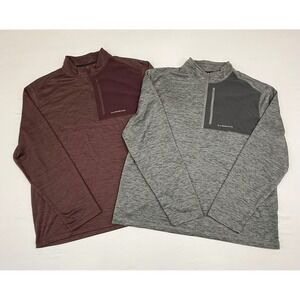 2 GH Bass &‎ Co Men's XL 1/4 Zip Pullover Sweatshirts Heathered Burgundy & Gray